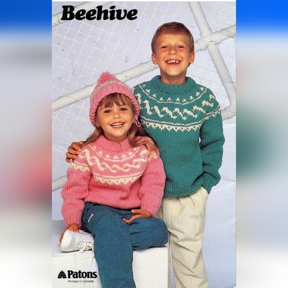 Kids Fair Isle Crewneck Pullover With Matching Toque - Acrylic - New - Picture 5 of 8